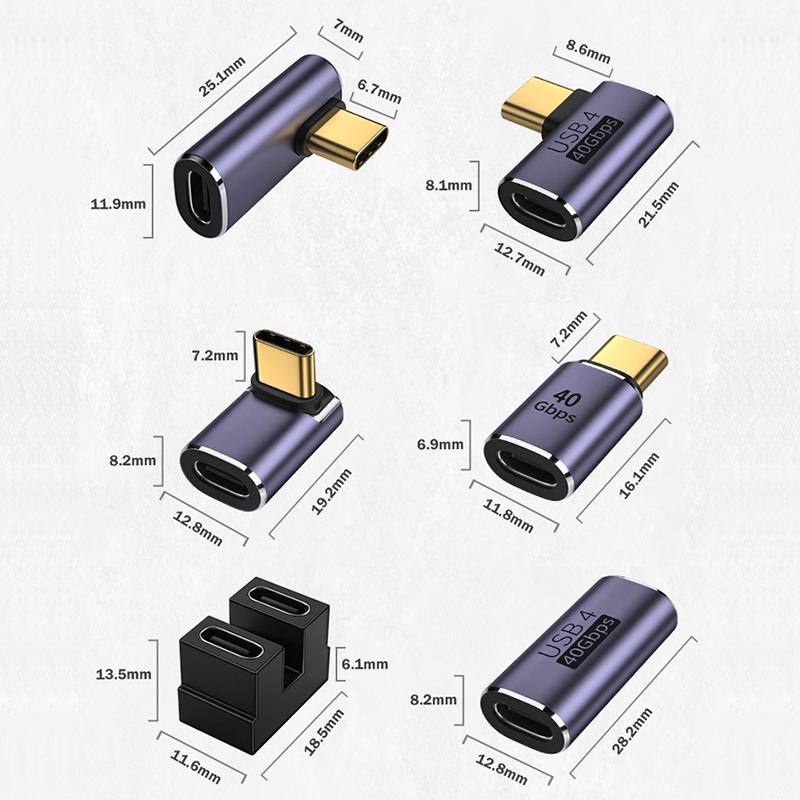 USB C 4.0 40 Гбит/с Адаптер 90 градусов 100 Вт Быстрая зарядка Type C на Type C Конвертер для Автомобильного Телефона Ноутбука