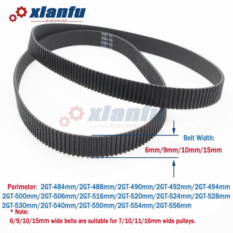 2GT Timing Belt Perimeter 520 524 528 530 540 550 554 556mm 2M Rubber Width 6/9/10/15mm Pitch2mm 484 488 490 492 494 500 506 516
