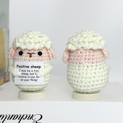 Милые вязаные вручную куклы-овечки с положительной энергией и карточкой, забавные вязаные крючком овечки для эмоциональной поддержки, настольное украшение, подарки