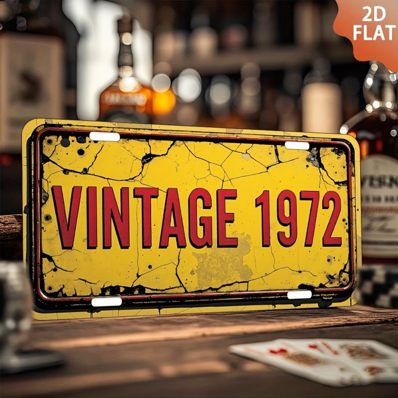2D Flat - 1pc Vintage 1972 Metal Sign - 6x12 Inch Aluminum Wall Art with Distressed Yellow & Red Design, Perfect for Home, Bar