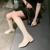 Обувь Квадратный Носок Белые Длинные Женские Сапоги Зимние Сапоги до Колена Сапоги Для Женщин Горячие 2025 Новые Стильные Гару Акция Пу