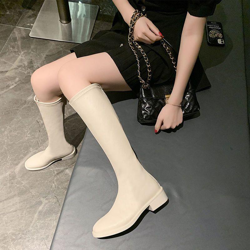 Обувь квадратный носок белые длинные женские сапоги зимние высокие голенища до колена туфли для женщин горячие 2024 новые стильные Gyaru акция Pu