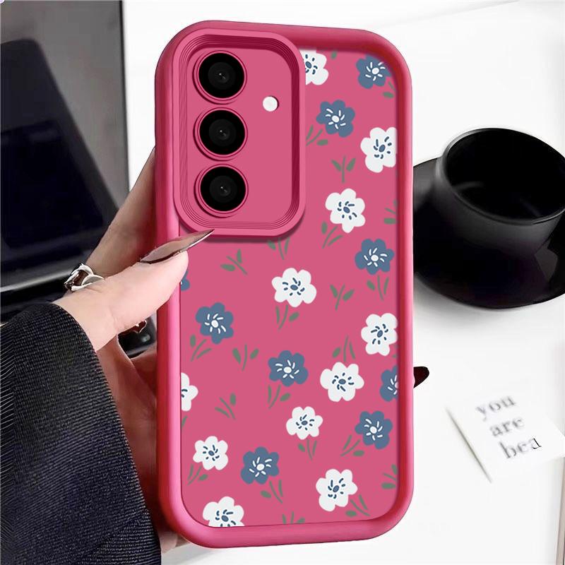 Синий чехол-накладка с цветочным узором для Samsung S25 S24 S22 Ultra S26 Plus S23 S21 S20 Fe A15 A34 A35 A54 A53 A55 A56 A17 A37 A57 5g Ударопрочный силиконовый чехол