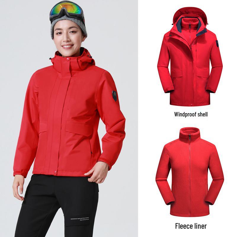 Мужская и женская отстегивающаяся флисовая ветровка три в одном: Ветрозащитная, Водонепроницаемая, Теплая куртка для пеших прогулок для пар.