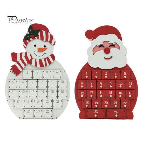 Mini Ornament Holder Wooden Santa Snowman Advent Calendar, 24-Day Countdown Box with Calendar Numbered Drawers, Christmas Tabletop Decor, Candy