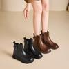 Casual Shoes, Versatile Leather Boots, New Retro Short Boots for Women, Thick-soled and Chunk-heeled Boots