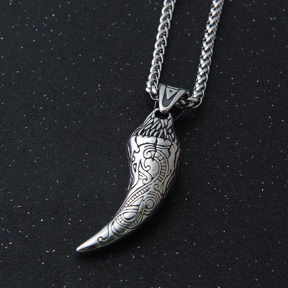 Norse Viking Wolf Teeth Odin Necklace for Men Stainless Steel Amulet Jewelry