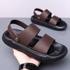 Новые мужские дышащие сандалии на мягкой подошве, двойные, для лета, удобные, из коровьей кожи высшего слоя, повседневная кожаная пляжная обувь