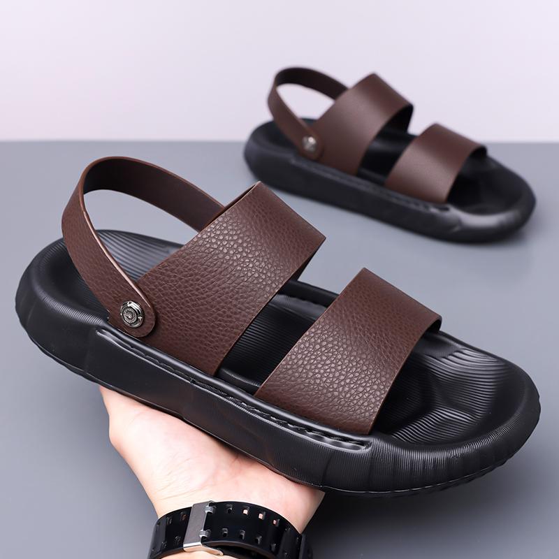 Новые мужские дышащие сандалии на мягкой подошве, двойные, для лета, удобные, из коровьей кожи высшего слоя, повседневная кожаная пляжная обувь