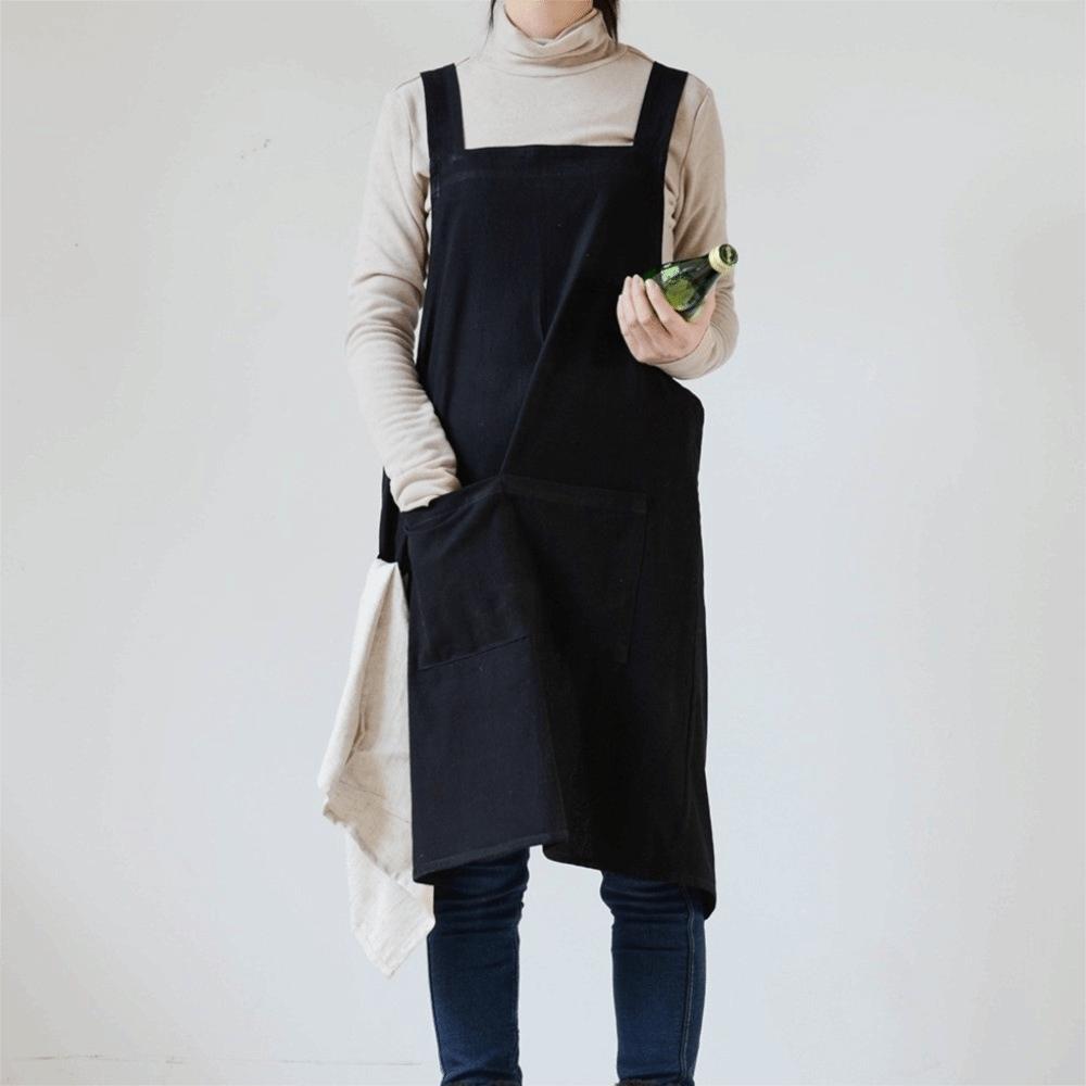 Simple Pocket Apron Cotton Household Waterproof Apron Durable Unisex Work Clothes Coffee Shop