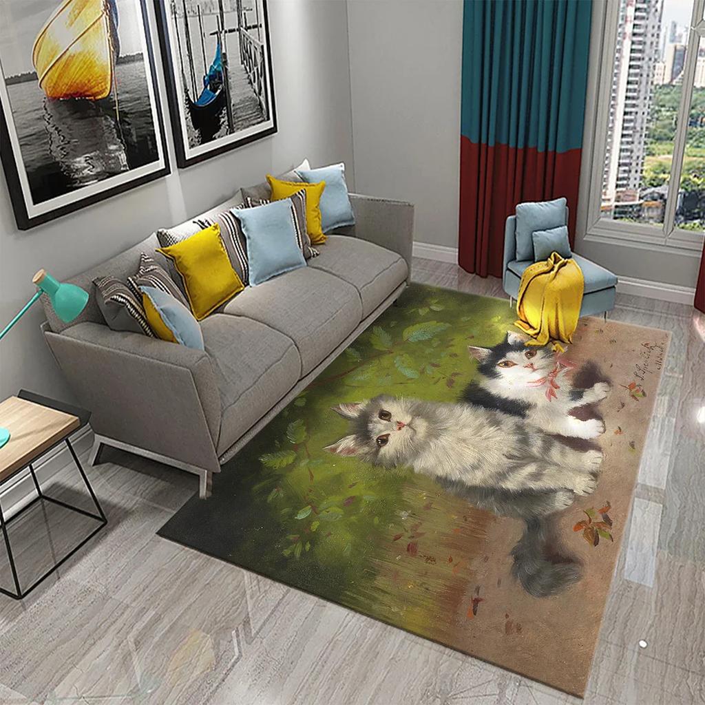 Милый Кот Масляная Живопись Ковер Ванная Комната Современный Нескользящий Дверной Коврик Кухня Дом Гостиная Спальня Смешной Декор Котика Напольный Коврик
