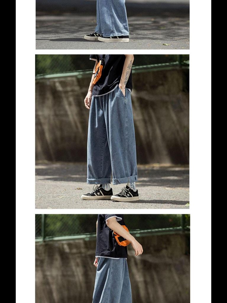 Hong Kong Autumn Loose Wide-Leg Jeans - Korean Retro Style Men's Trend