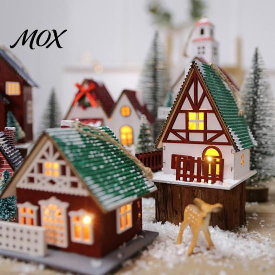 Festive Desk Ornament Christmas Village House Decoration, Light Up Winter Snow Scene Mini Lighted Decor Figurine, Rustic Holiday Tabletop for