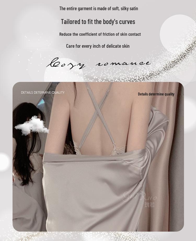 Элегантный кружевной пижамный комплект для весны/лета: Ночная сорочка-майка с открытой спиной и кардиган