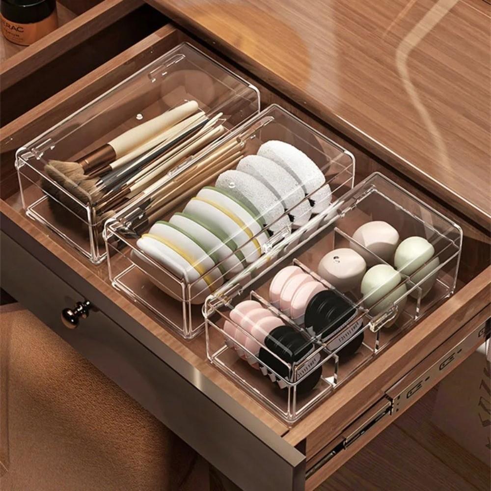 New Stackable Makeup Brushes Storage Box Acrylic Clear Makeup Sponges Organizer Dustproof Multi-Functional Puff Storage Case