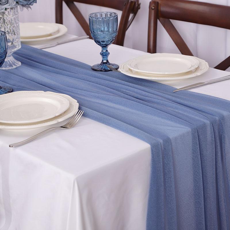 Шифоновая дорожка для стола, романтическая прозрачная дорожка для свадебного стола, блестящая тюль, украшения для свадьбы, дня рождения, ужина