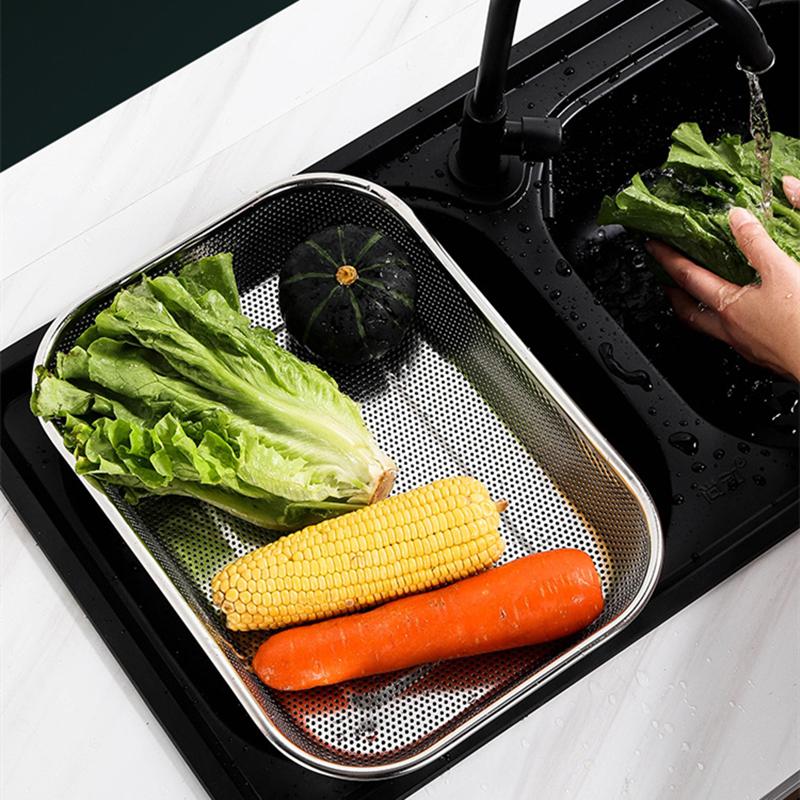 Stainless Steel Dense Hole Drain Basket Rice Sieve Fruit Vegetable Storage Basket Kitchen Mesh Sifter Strainer Cleaning Tools