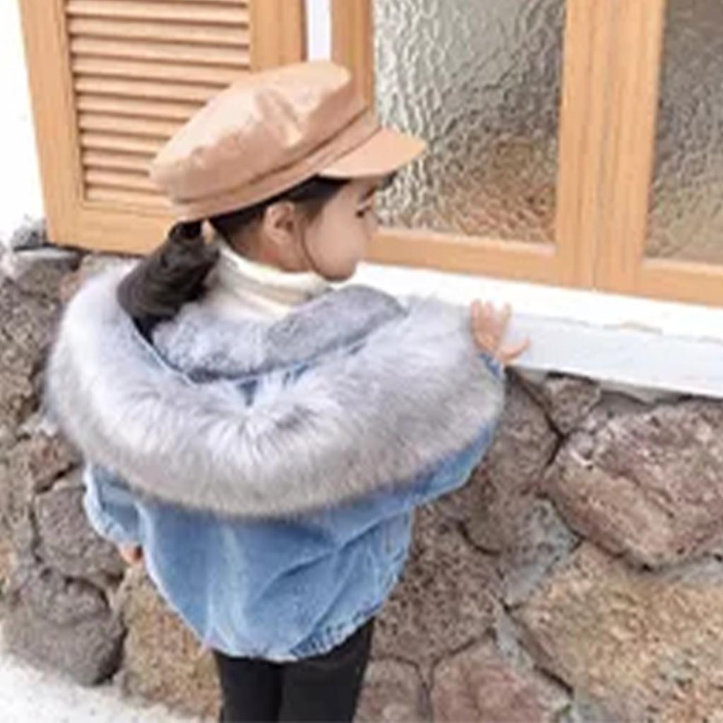 Джинсовая куртка для девочек с плюшевой и утолщенной детской теплой курткой с воротником с капюшоном