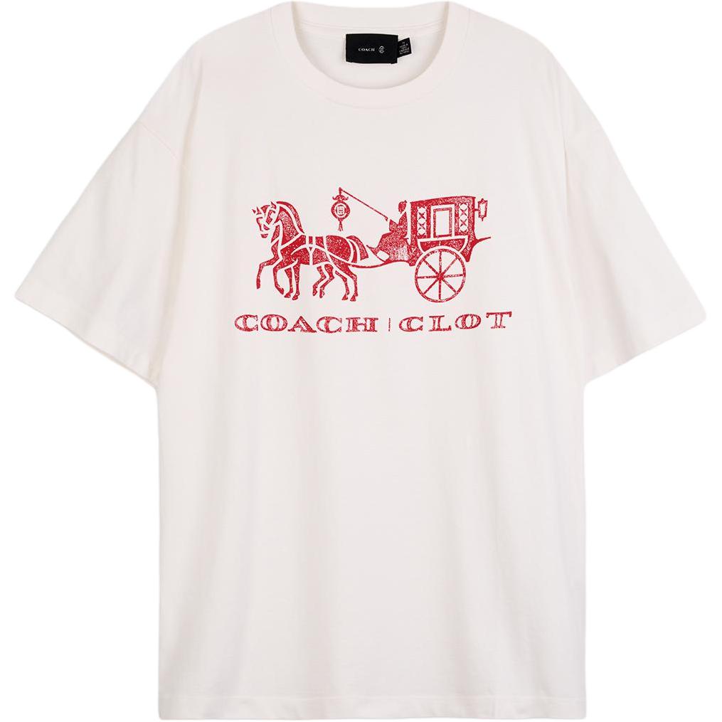 Coach Мужская футболка с коротким рукавом и круглым вырезом, прямой крой, принт, коллаборация X CLOT SS26, мужские топы CDD83-WHT