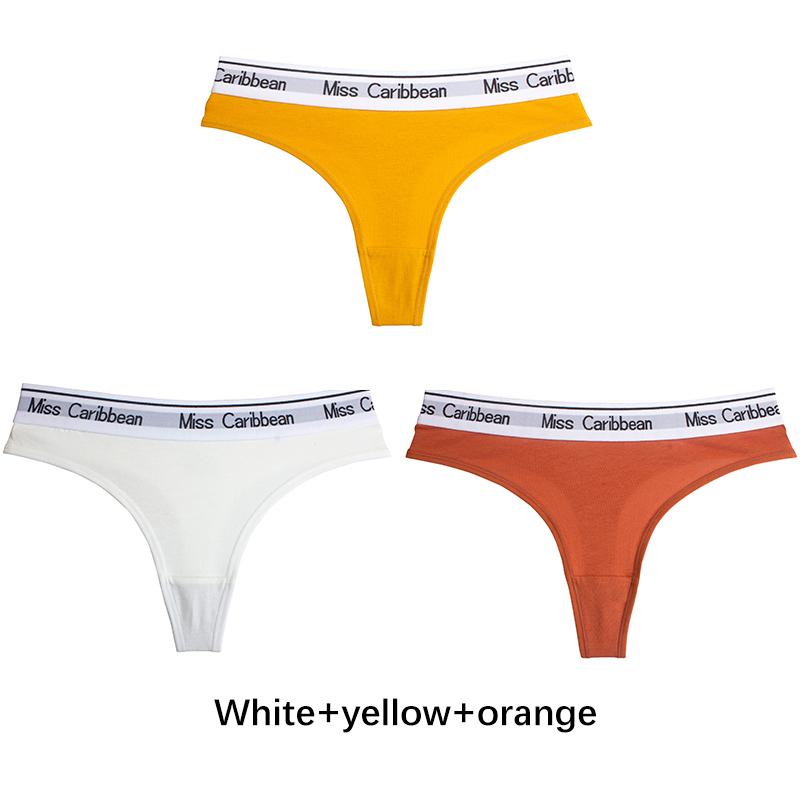 3Pcs Women Seamless Cotton Thongs Panties Letter Wide Belt G-string Low Waist Briefs Underwear