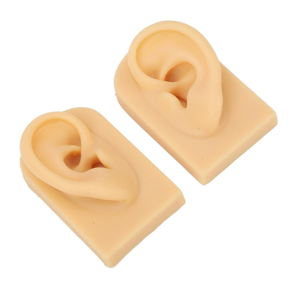 1 Pair Silicone Ear Model Light Skin Color Piercing Practice 3D Ear Model for Acupuncture Training
