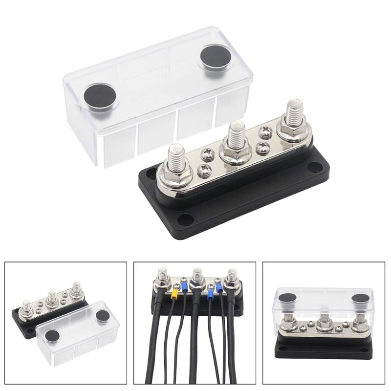 3 Post Power Distribution Block Bus Bar with Cover,300A Rating, Marine Bus Bar, Automobile, and Solar Wiring