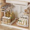 Under-Cabinet Storage Rack with Dual Sliding Trays Adjustable Height Metal Slide-Out Bathroom Kitchen Sink Organizer