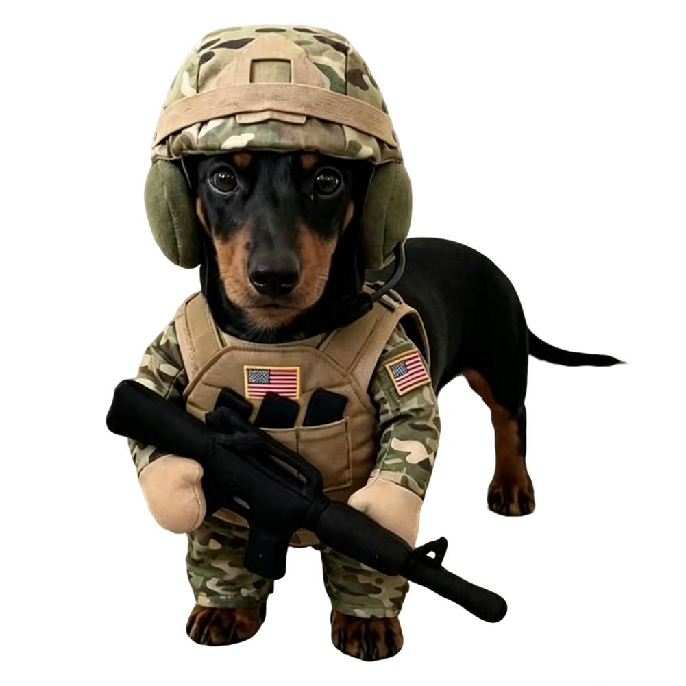 Pet Tactical Soldier Uniform Halloween Pet Soldier Costume for Dogs Cats,Tactical Dog Harness with Hat Funny Military Outfit 5