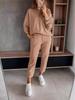 Women's High-Waist Solid Color Casual Sports Suit - Drawstring Sweatpants & Hooded Sweatshirt Jacket