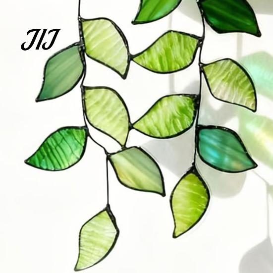 Light Refracting Plant Decoration Painted Green Leaf Window Sun Catcher for Balcony, Acrylic Faux Indoor Hanging Decorations Decor, Lightweight