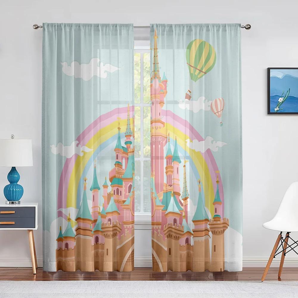Розовый сказочный замок в облаках, прозрачные шторы для гостиной, вуаль, занавеска для детской спальни, тюлевые шторы, оконные шторы, декор
