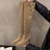 High-heeled Khaki Knee-piled Boots Women's Shoes 2024 New Autumn and Winter Pointed Thin Long Boots