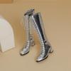 Krazing Pot Microfiber Autumn Winter Shoes Fashion Boots Round Toe Keep Warm Cross-tied Med Heels Thigh High Boots