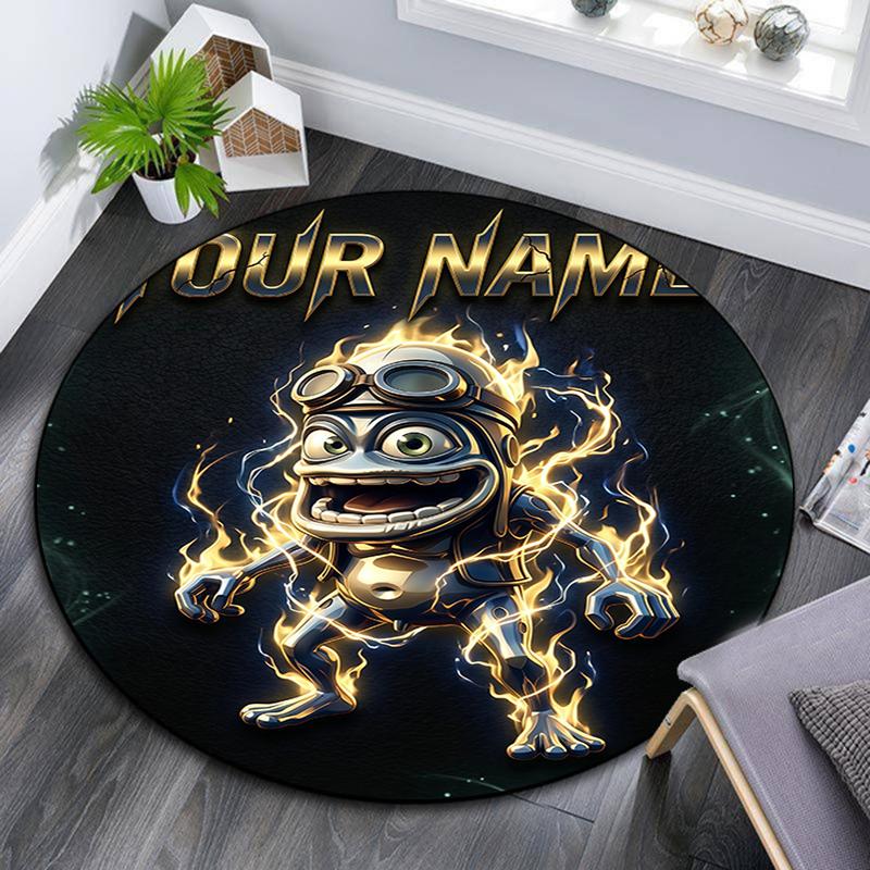 Коврик круглый с индивидуальным именем, узором Crazy Frog, Ковер для гостиной, спальни, игровой комнаты, Нескользящий коврик для пола, Праздничные и Подарок на день рождения