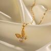 Youthway Stainless Steel  Pvd Gold Plated White Zircon Butterfly Pendant Necklace Waterproof Jewelry Gift