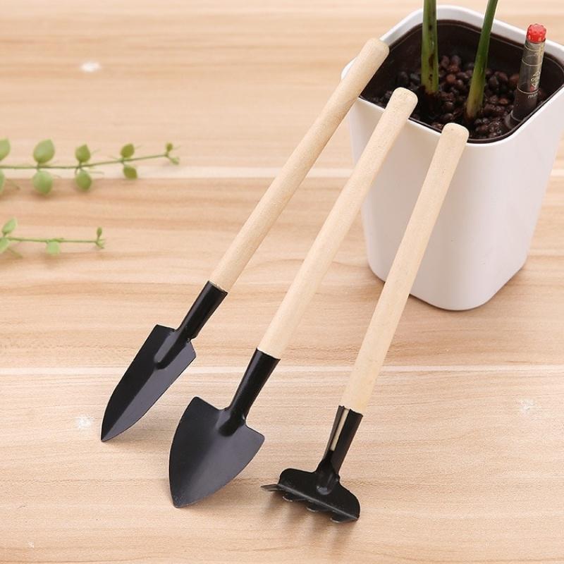 3pcs/Set Mini Gardening Tools Wood Handle Stainless Steel Potted Plants Shovel Rake Spade for Flowers Potted Plant