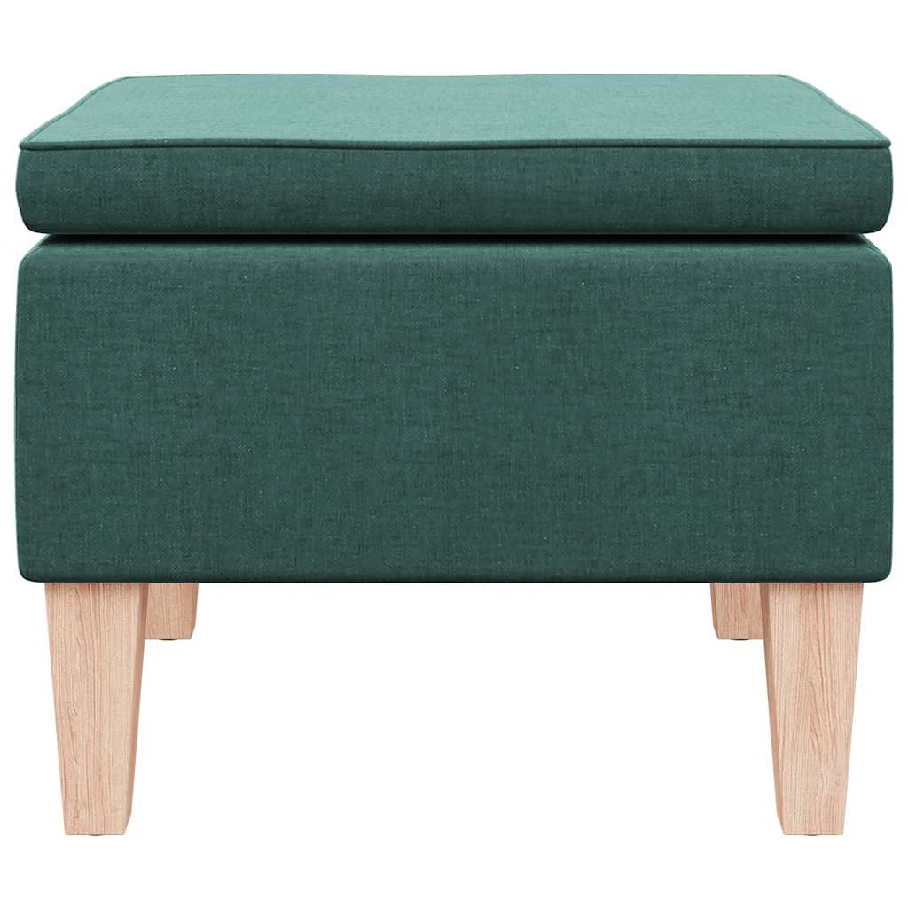 Footstool with Wooden Legs Dark Green Fabric
