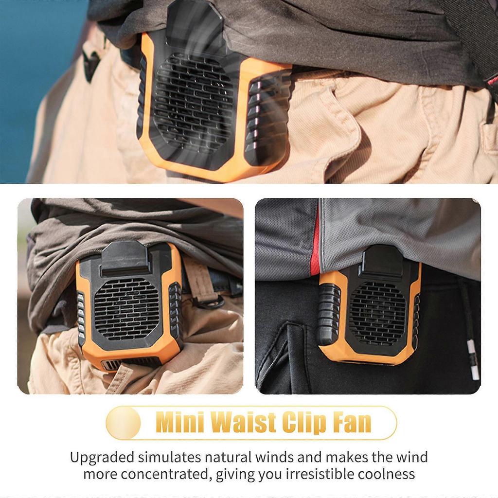 Mini Waist Clip Fan With 6000mah Battery Hands-Free Wearable Necklace Fan 3 Speeds Fan Belt Fan Emergency Power Bank for Sports Running Travel Camping