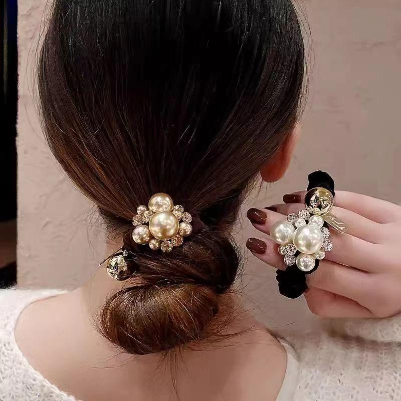Korean Style High-End Pearl Flower Hair Tie Headband – Elegant Women's Hair Accessory