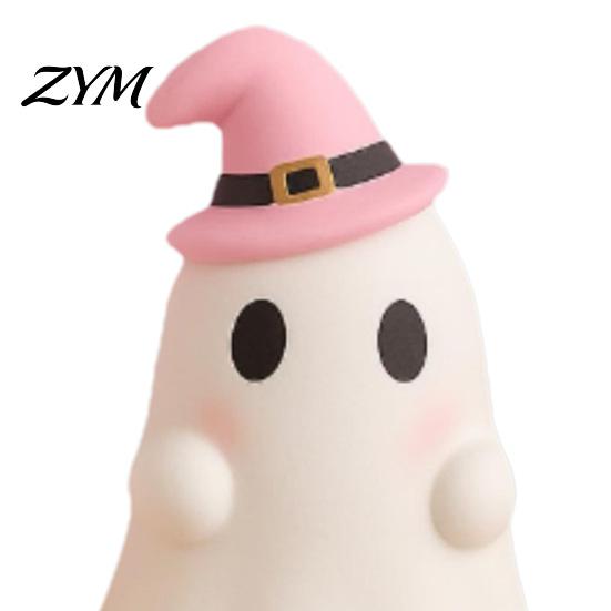 Pumpkin Ghost Ornament Cute Halloween Resin Figurine, Candy Witch Hat Home Accessory Desk Decor for Girls, Pink White Kawaii Tabletop Figurine