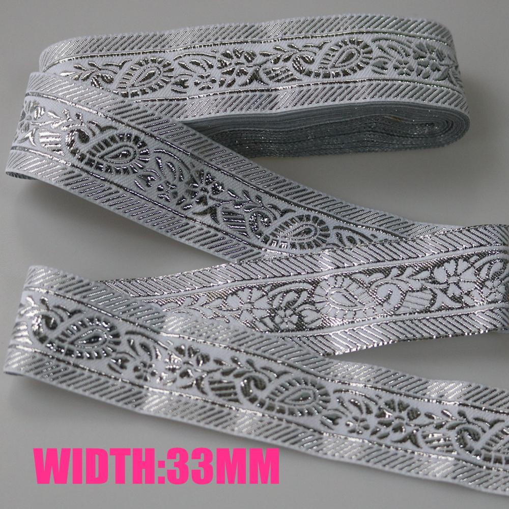 7 METER 25MM~40MM Gold Silver Vintage Ethnic Embroidery Lace Ribbon Boho  Trim DIY Clothes Bag Accessories Embroidered Fabric