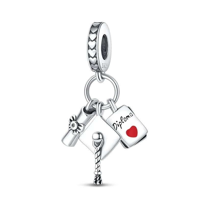 Happy Graduation Season Charms Bead Copper Owl Bachelor Cap Dangle Fit Original Bracelet Jewelry Classmate Gift