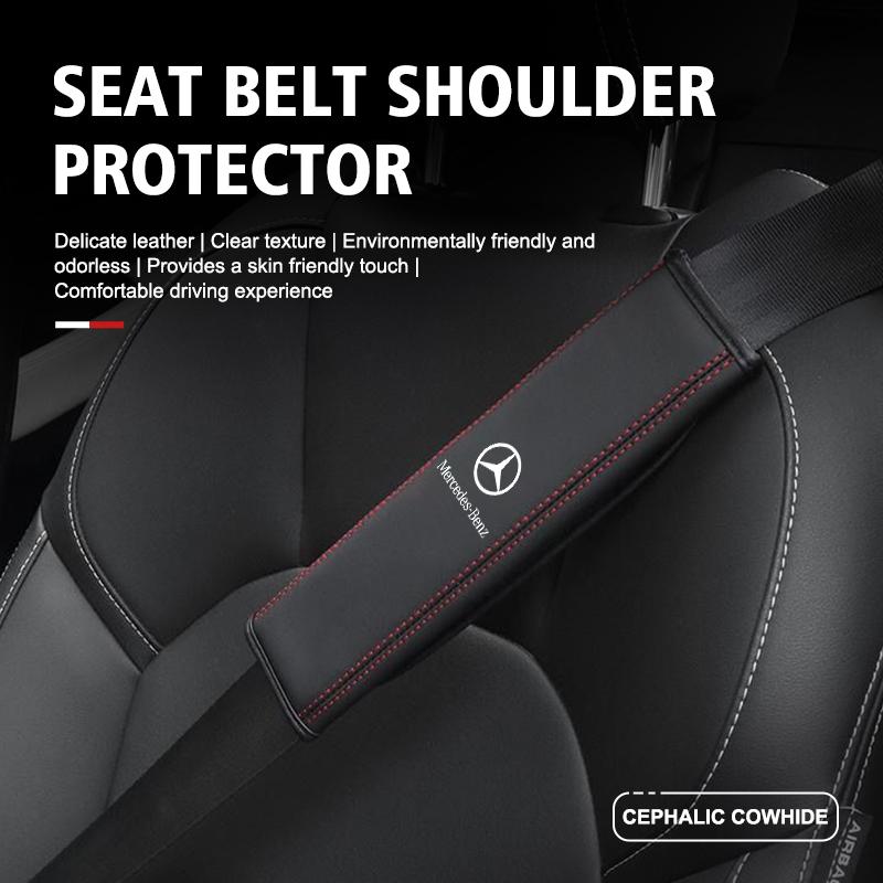 ECLD4 Car Seat Belt Leather Safety Shoulder Cover Protector Padding For Benz W211 W124 W176 W177 C180 C200 C260 C300 GLC CLE CLA