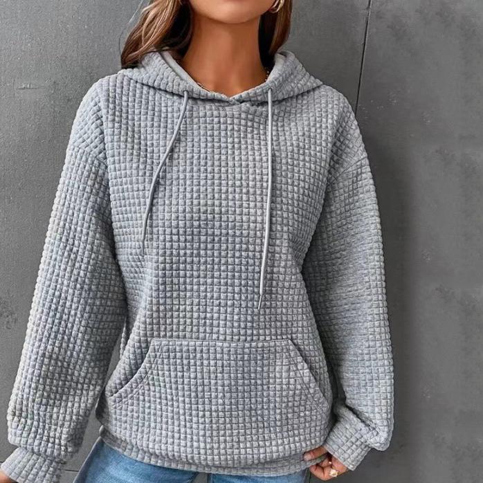 Осенне-зимний однотонный вафельный свитер с длинными рукавами и круглым вырезом, однотонный топ