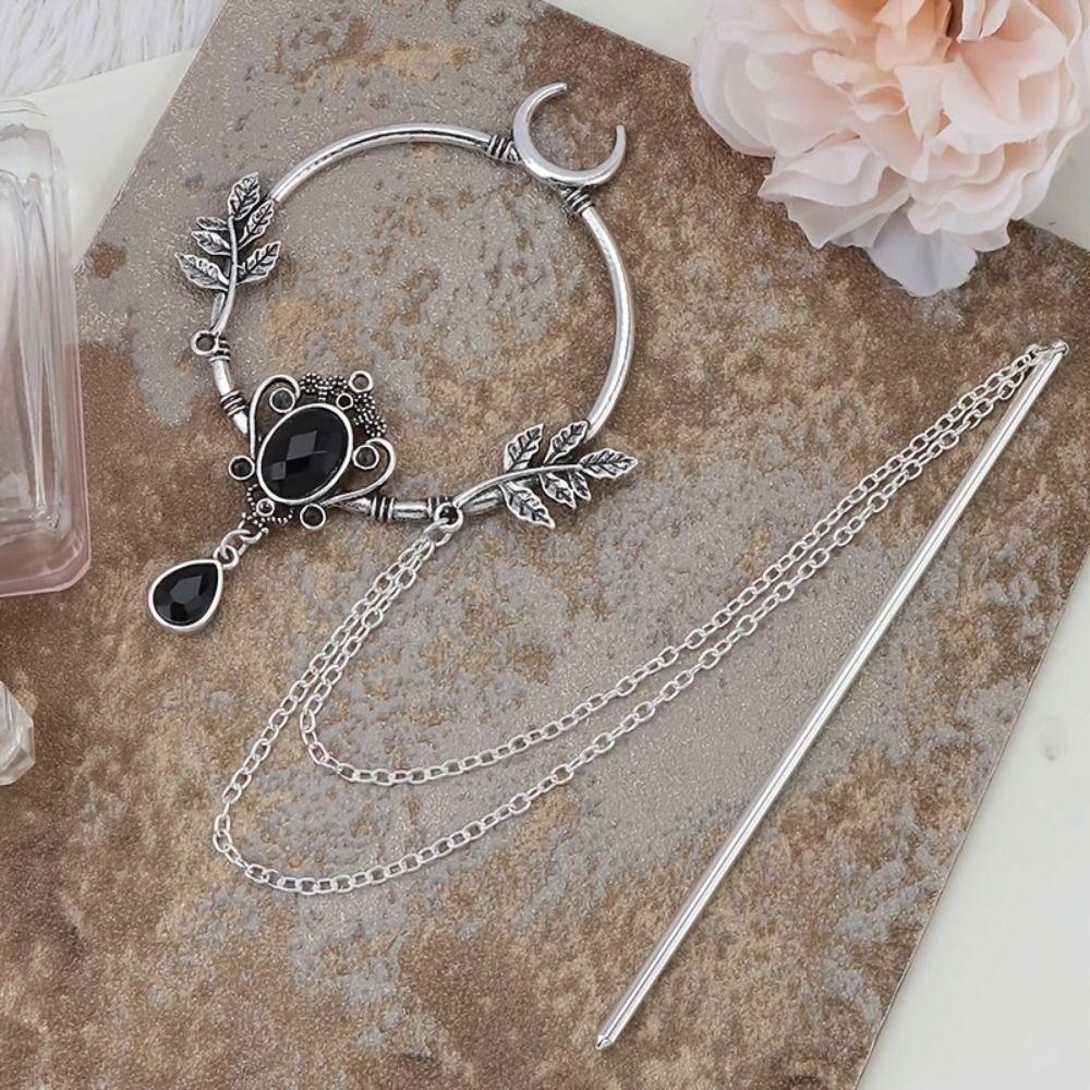 Alloy Witch Hair Stick Waterdrop Gem Leaf Hairpin Vintage Style Fairy Hairclip Daily Wear