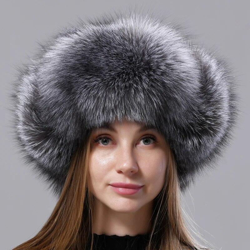 Шапка из натурального меха, женская теплая пушистая шапка-бомбер из натуральной лисы, шапка-ушанка из натуральной кожи, стильная ветрозащитная уличная зимняя шапка-ловушка