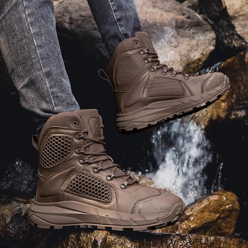 2026 Fashion Men's Desert Combat Boots Outdoor Leather Hiking Shoes Men Hunting Work Safty Boots Men's  ankle boots