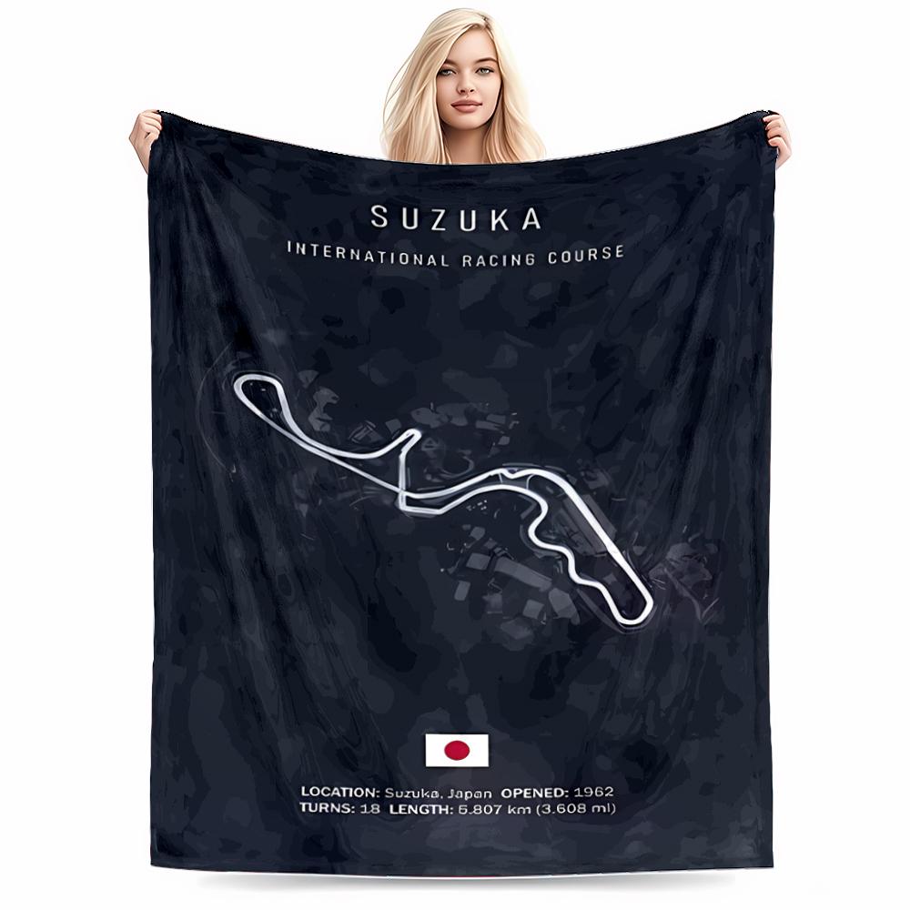 Suzuka Circuit Map Design Flannel blanket for bedroom, living room, sofa, and nap