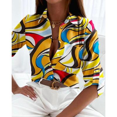 Повседневные женские топы Осень Весна Мода Принтованная блузка Рукав Длинная рубашка
