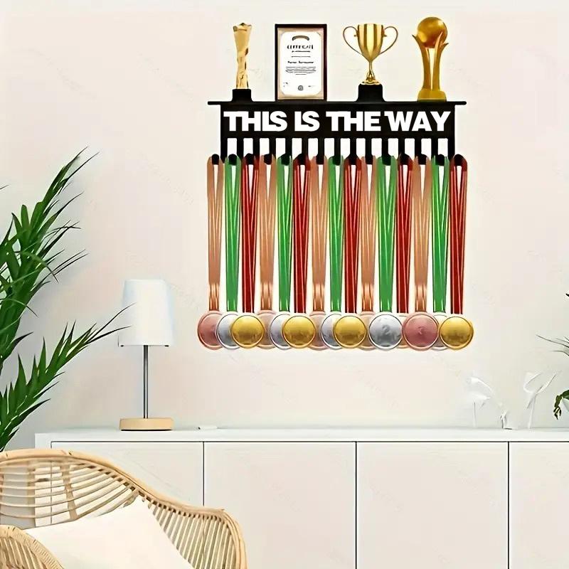 Medal Display Rack With 15 Hooks Wall-Mounted Trophy Stand Key Hooks Suitable For Medals, Ribbons, And Decorations, Room Decor